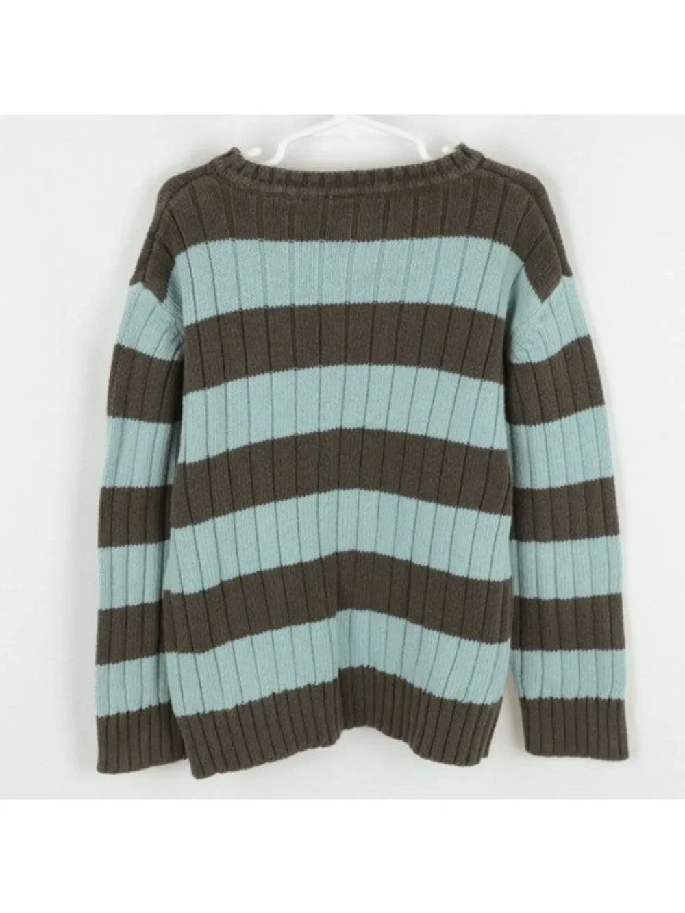 Gymboree Kids Small Blue Brown Striped Ribbed Tight Knit Crewneck Sweater